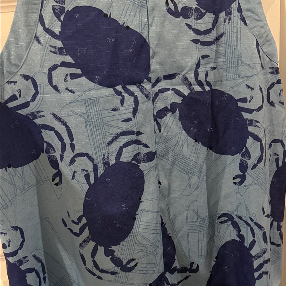 Blue Crab Print Sleeveless Shift Dress with Button Neck Large - Picture 6 of 8